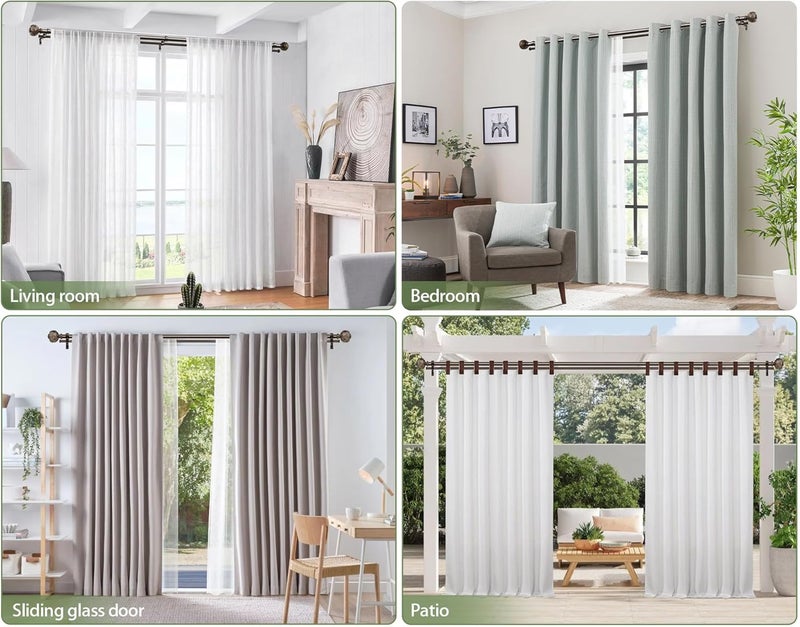 USFOOK 1 Inch Double Curtain Rods 72 to 144 Inches (6 to 12 ft), Bronze Drapery Rods for Windows 69 to 140 Inches, Telescoping Dual Curtain Rod with Woven Leaf Finials - Image 4